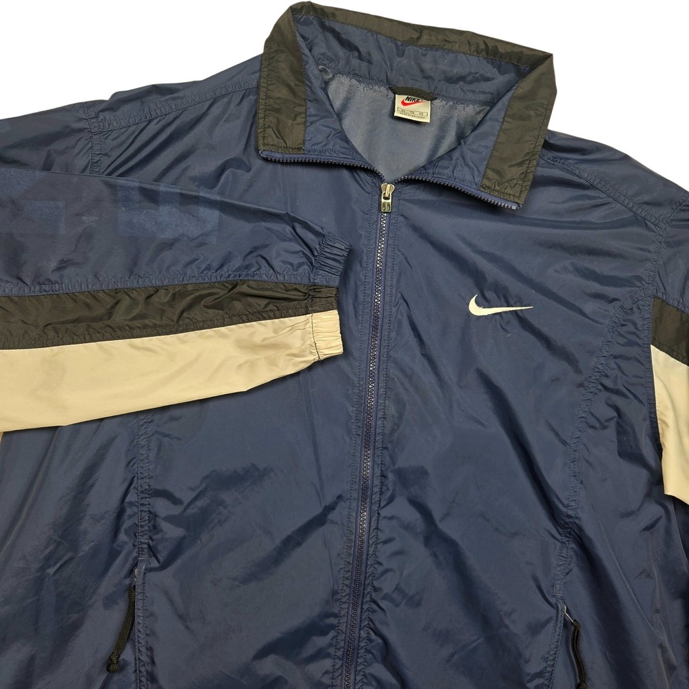 Vtg 90's Nike Windbreaker Jacket Mens XL Navy Blue‎ Colorblock Full Zip Swoosh